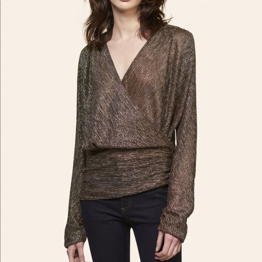 KINLY shine metallic sparkle sheer wrap top